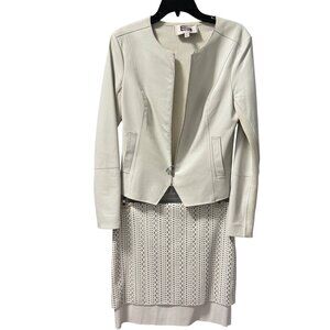 E3 By Etcetera Skirt Suit Sz 4/S Genuine Leather Jacket With Knit Back & Sleeves